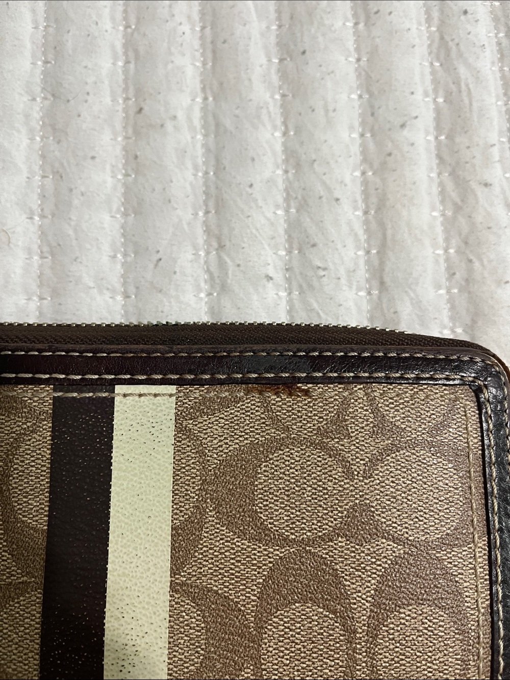 Coach Zip-Around Signature Canvas Wallet in Khaki and Cream Stripe - Picture 4 of 4
